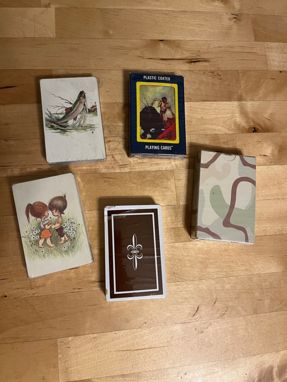 Vintage Plastic Coated Playing Cards - 5 decks